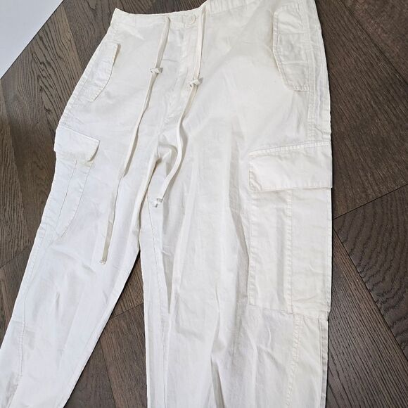 Good American Parachute Cargo Poplin Wide Jogger High Rise Pants in Cloud White - Picture 6 of 14